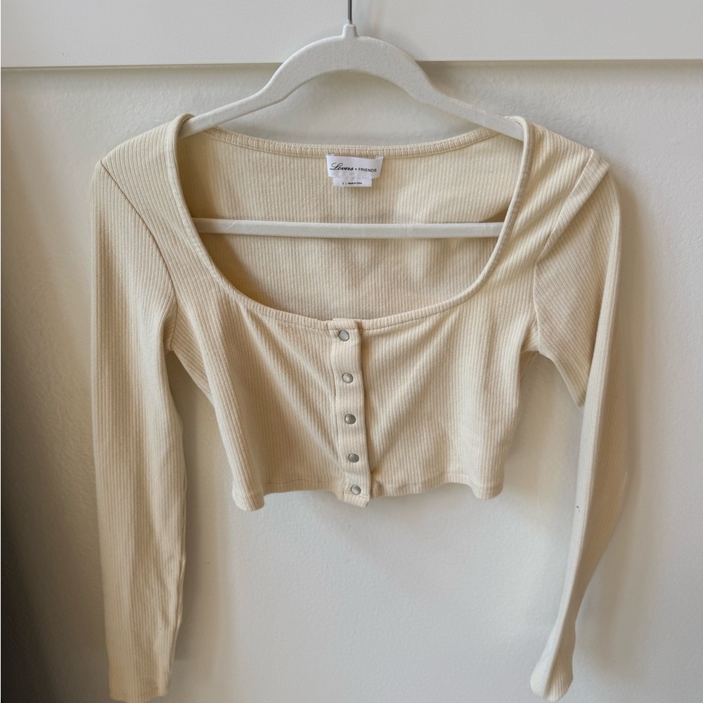 Lovers + Friends Cream Button-Up Crop Top